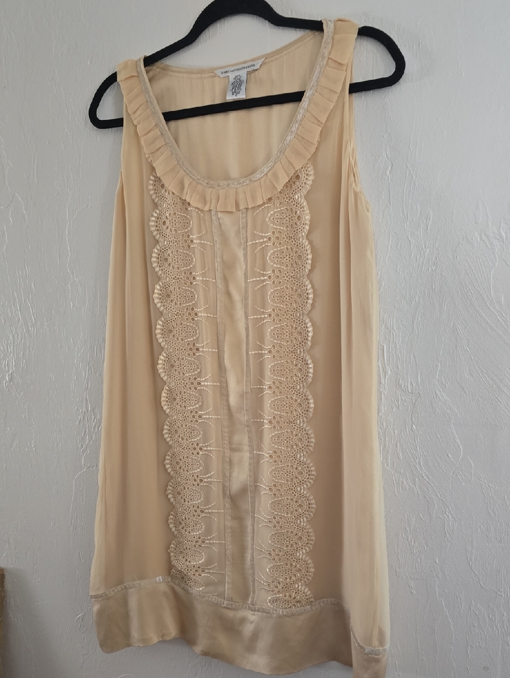 Diane Von Furstenberg 100% Silk Lace-Panel Slip Dress